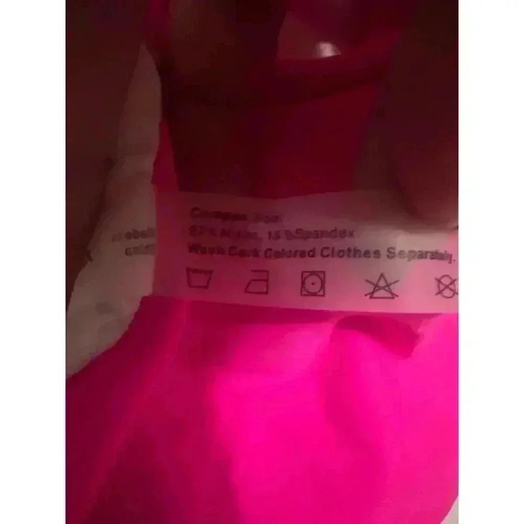 Sheer Mesh Deep Plunge Tankini Bikini Swimsuit Top Pink NWT Size XL - Picture 8 of 8